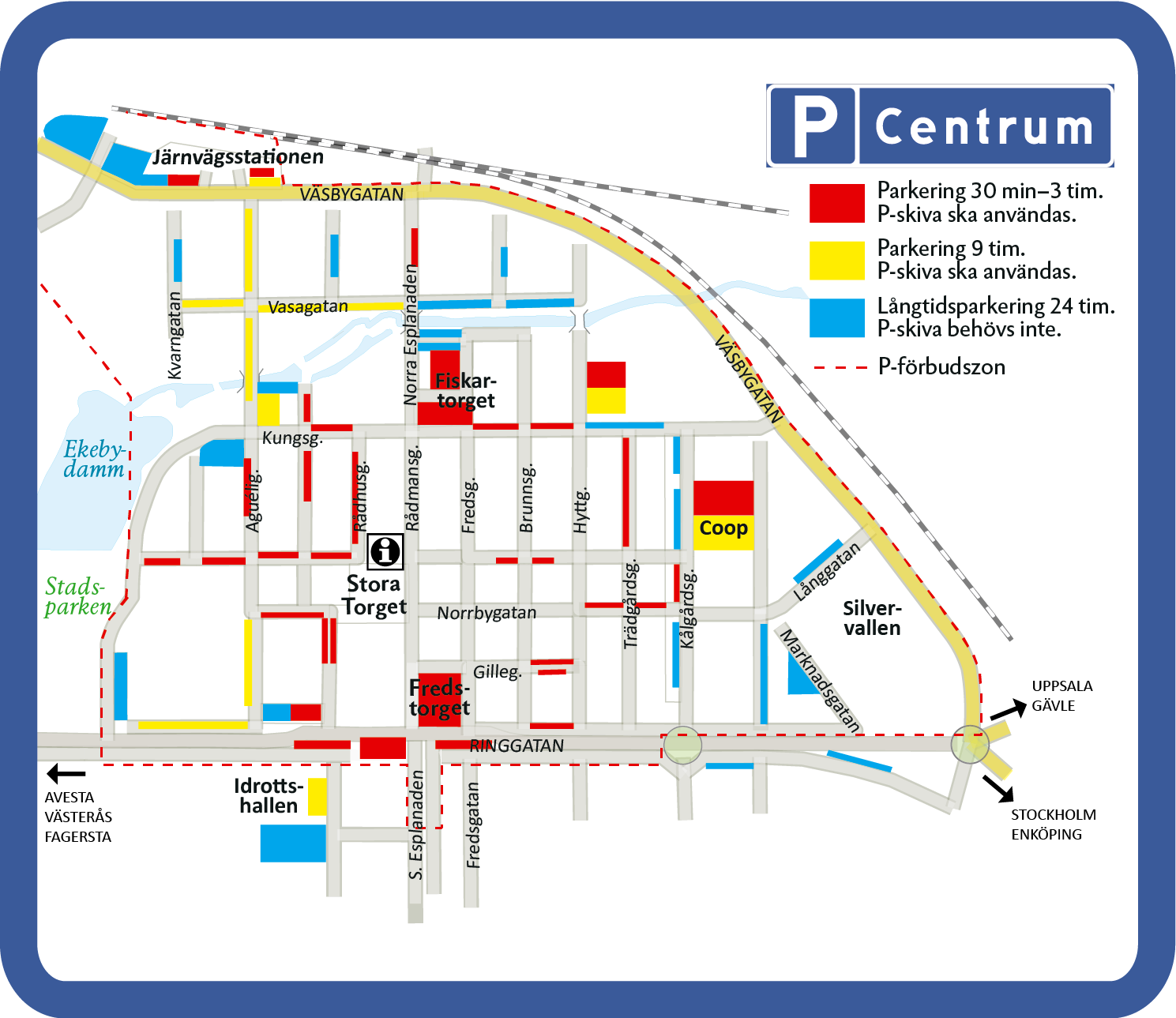Karta över parkeringar i Sala tätort.